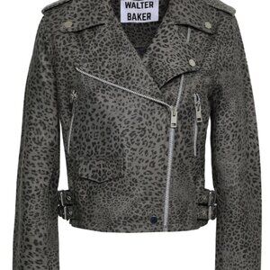 Walter Baker Leopard-print 100% leather biker jacket